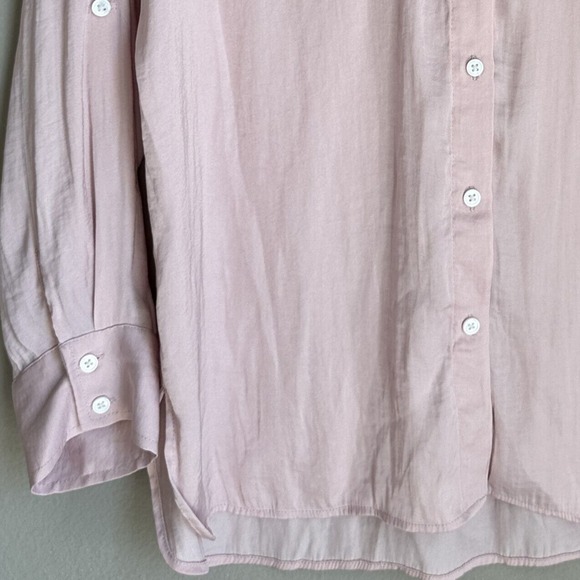 Vince Camuto Pink Button Up Top Satin Long Sleeve Collared Career Women's M - Picture 3 of 8